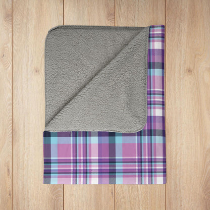 Winter Purple & Blue Plaid Fleece Sherpa Blanket