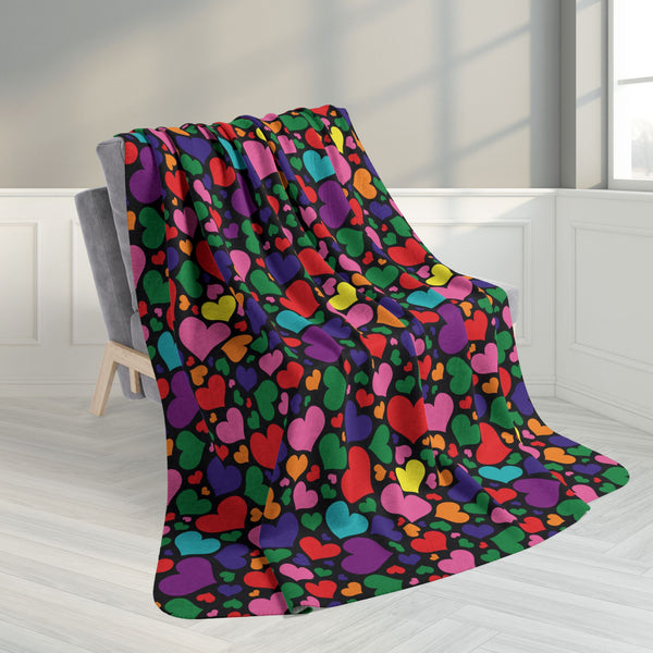 60" × 80" Gilbert Baker Rainbow Pride Hearts Black Fleece Sherpa Blanket