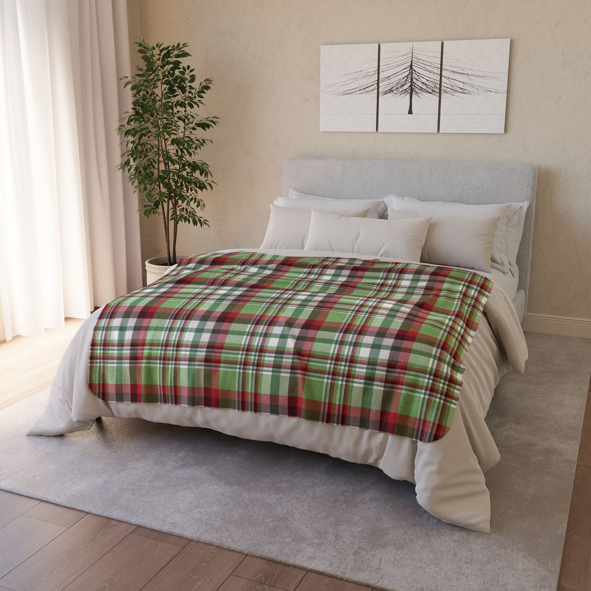 Christmas Classic Red & Green Plaid Fleece Sherpa Blanket