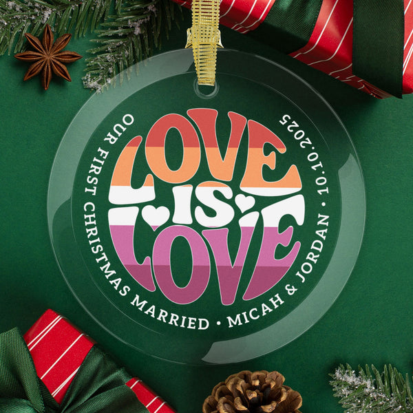 Round One Size Custom Glass Love is Love Lesbian Pride 3.5" Circle Ornaments