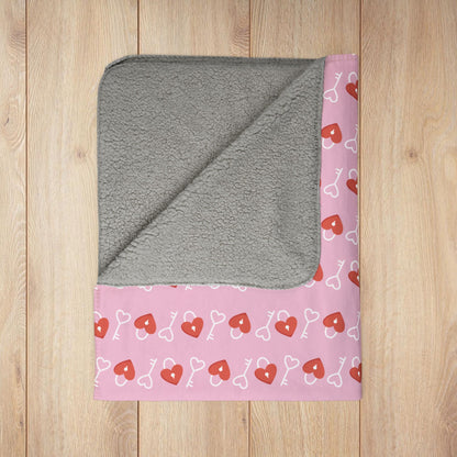Love Hearts on Padlocks Valentine’s Day Fleece Sherpa Blanket