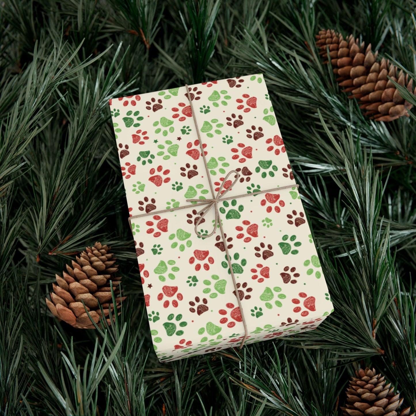 Christmas Green, Red & Cream Paw Print Gift Wrapping Paper Roll