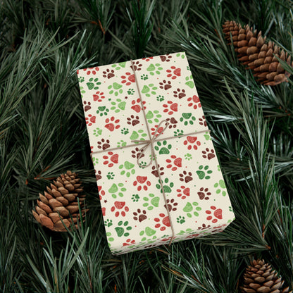 Christmas Green, Red & Cream Paw Print Gift Wrapping Paper Roll