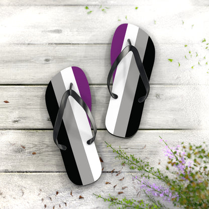 L Black sole Asexual Pride Flip Flops