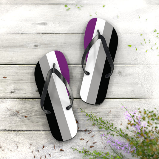 L Black sole Asexual Pride Flip Flops