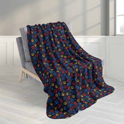 50" × 60" Blue, Red & Yellow Ohio Paw Prints Black Fleece Sherpa Blanket