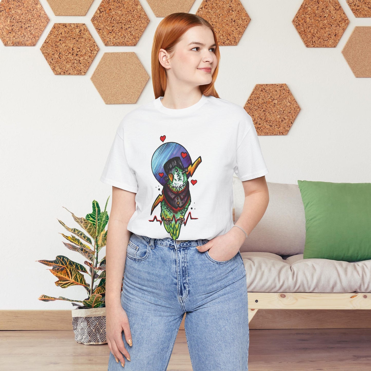 Frankenstein Lovebird, Hand-Drawn & Hand-Colored Tee