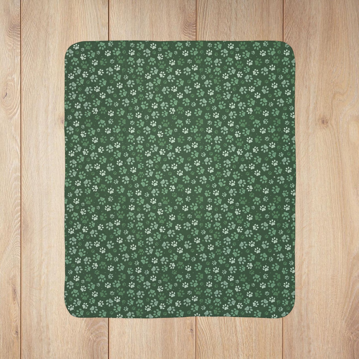 Green Paw Prints Fleece Sherpa Blanket
