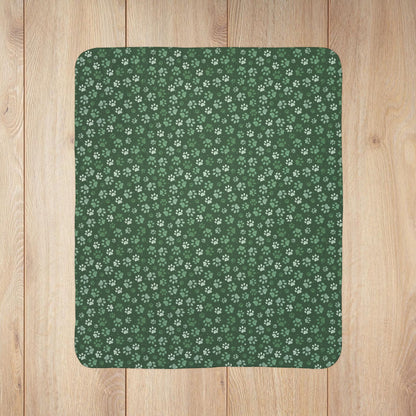 Green Paw Prints Fleece Sherpa Blanket