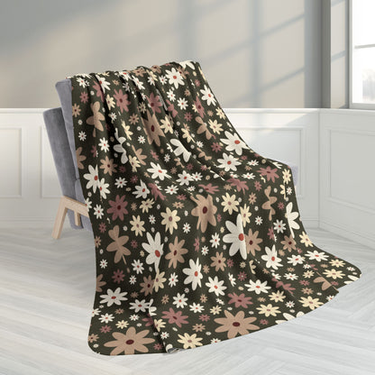 60" × 80" Daisies Fleece Sherpa Olive Green Blanket