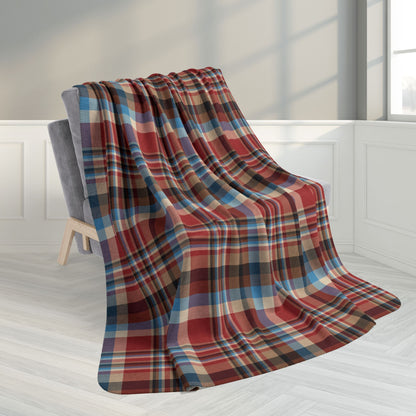 60" × 80" Rustic Red, Cream, Brown & Blue Plaid Fleece Sherpa Blanket