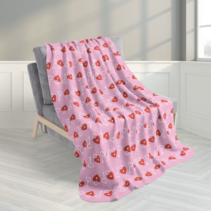 50" × 60" Love Hearts on Padlocks Valentine’s Day Fleece Sherpa Blanket