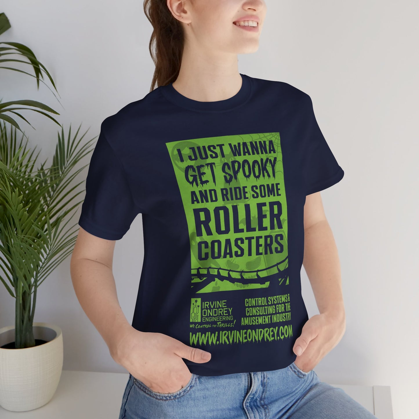 I Just Wanna Get Spooky & Roller Coasters Tee (FRONT graphic) • Irvine Ondrey Engineering