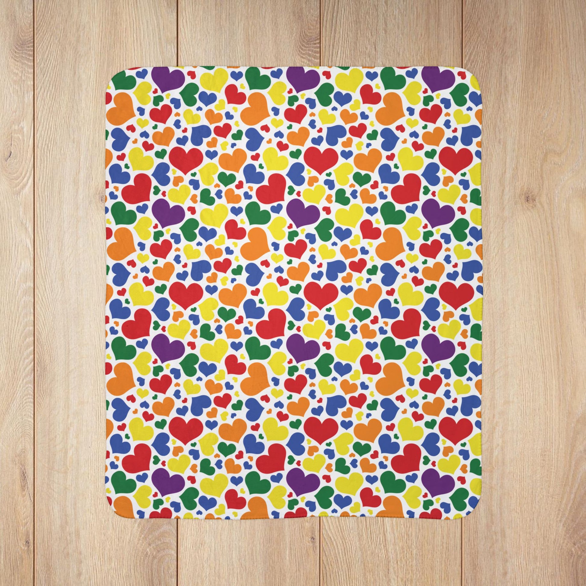 Rainbow Pride Valentine’s Day Hearts White Fleece Sherpa Blanket