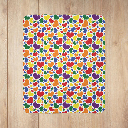 Rainbow Pride Valentine’s Day Hearts White Fleece Sherpa Blanket