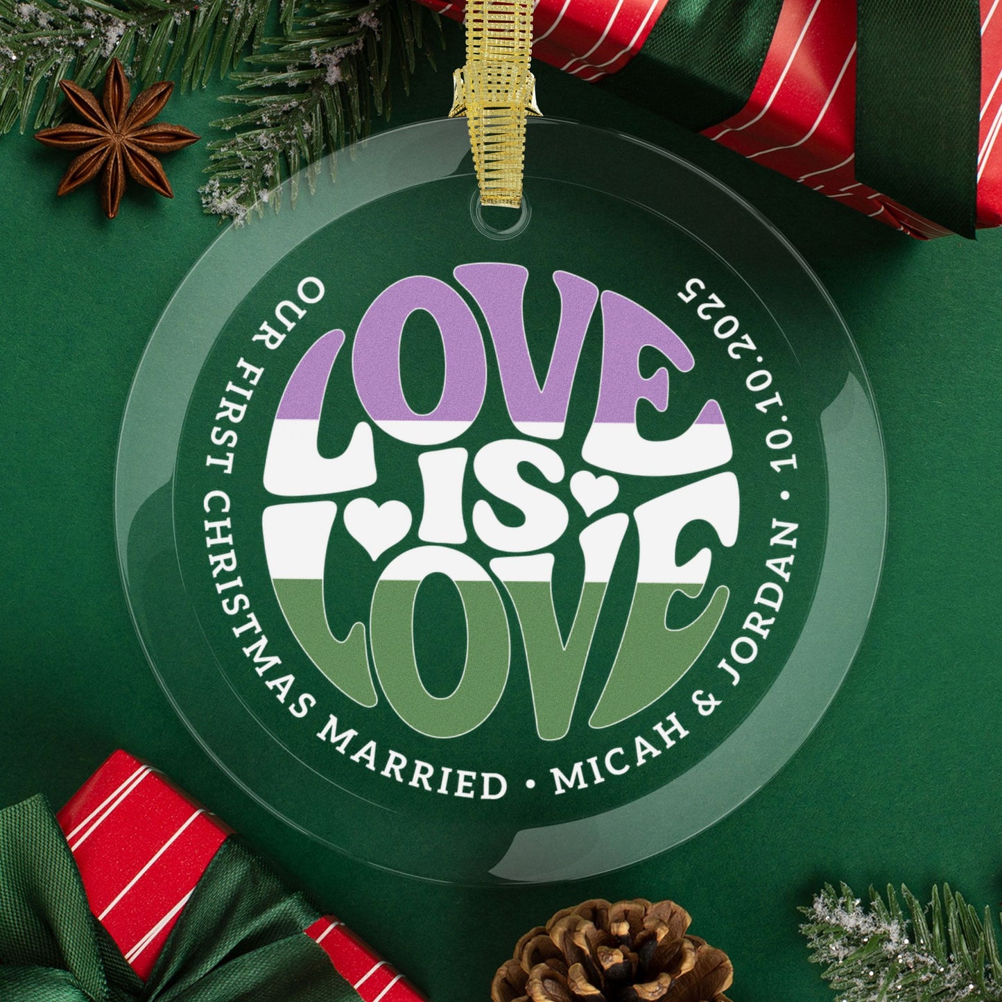 Round One Size Custom Glass Love is Love Genderqueer Pride 3.5" Circle Ornaments