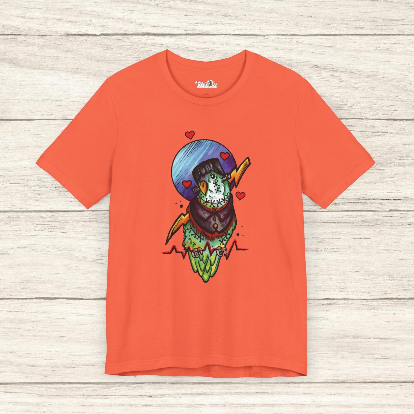 Frankenstein Lovebird, Hand-Drawn & Hand-Colored Tee