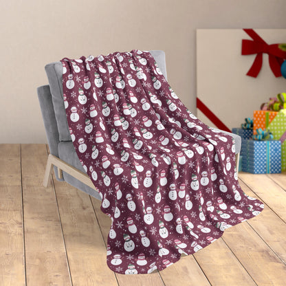 50" × 60" Christmas Pink & Green Snowman Mauve Fleece Sherpa Blanket