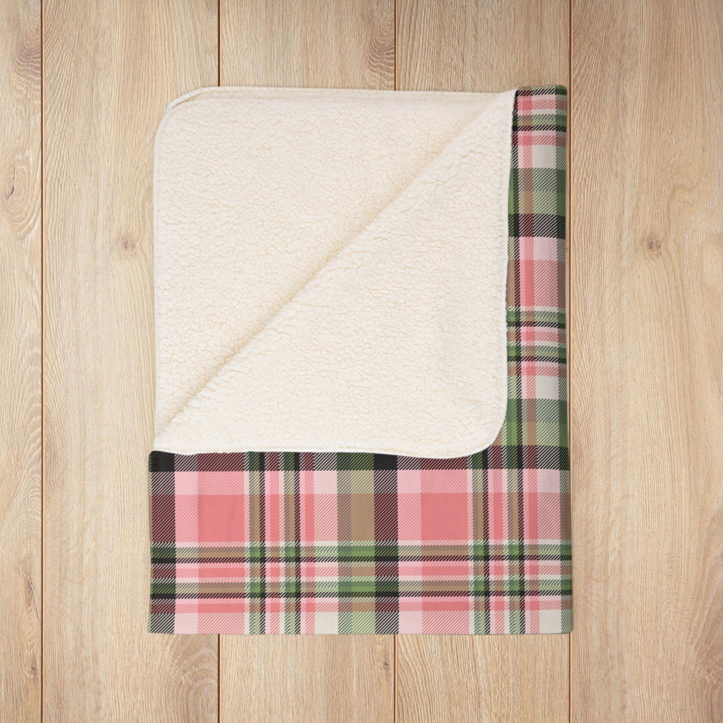 Christmas Pink & Green Plaid Fleece Sherpa Blanket