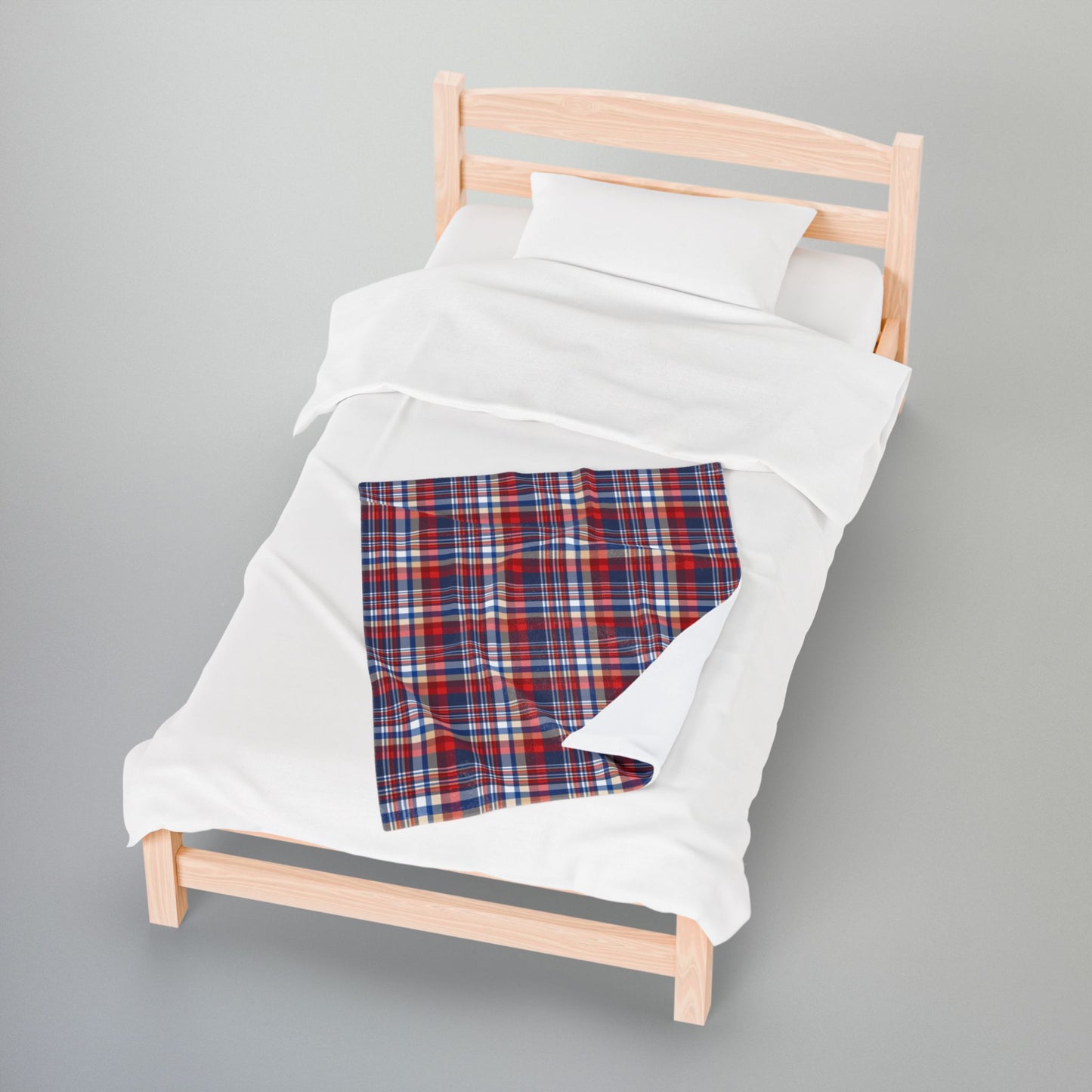 Blue, Red & White Ohio Plaid Velveteen Plush Blanket