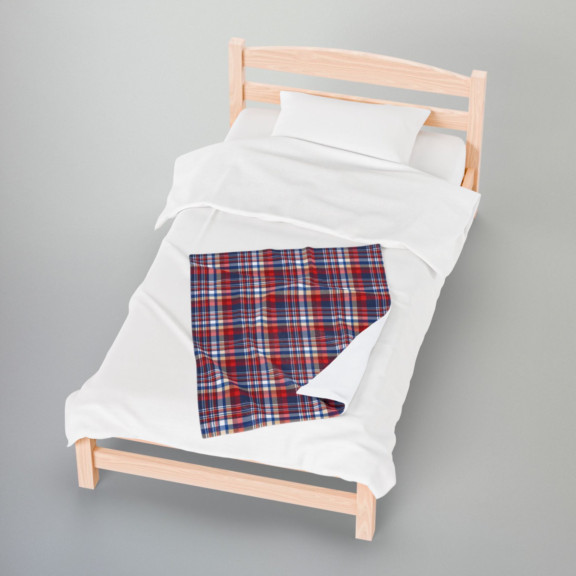 Blue, Red & White Ohio Plaid Velveteen Plush Blanket