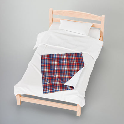 Blue, Red & White Ohio Plaid Velveteen Plush Blanket