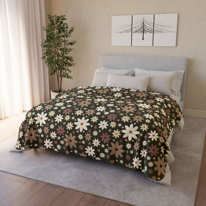 Daisies Fleece Sherpa Olive Green Blanket