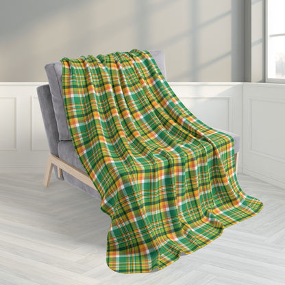 St. Patrick's Day Green & Orange Plaid Fleece Sherpa Blanket