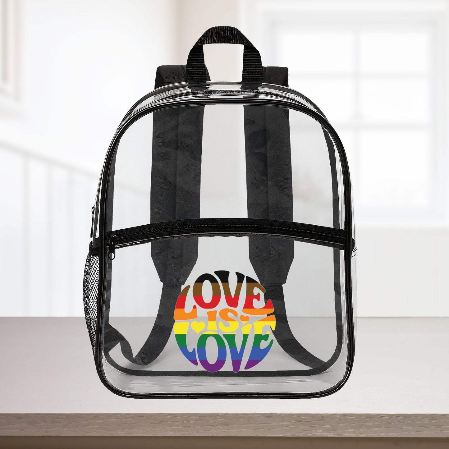 Clear Black One size Rainbow PoC Pride Love is Love 15"×12" Clear Backpack