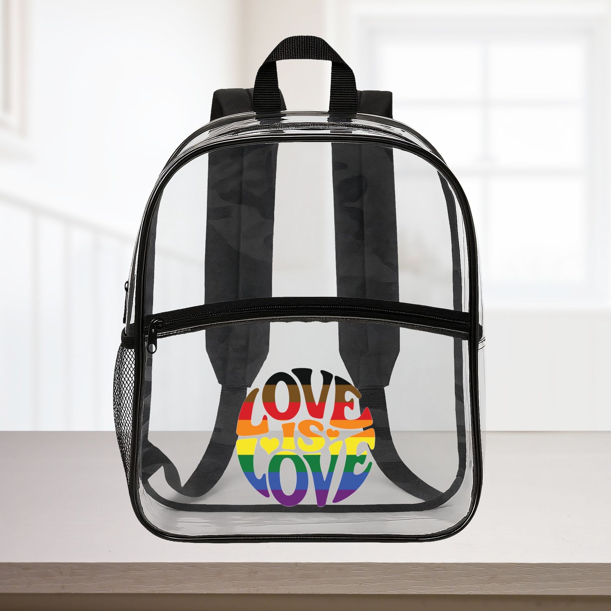 Clear Black One size Rainbow PoC Pride Love is Love 15"×12" Clear Backpack