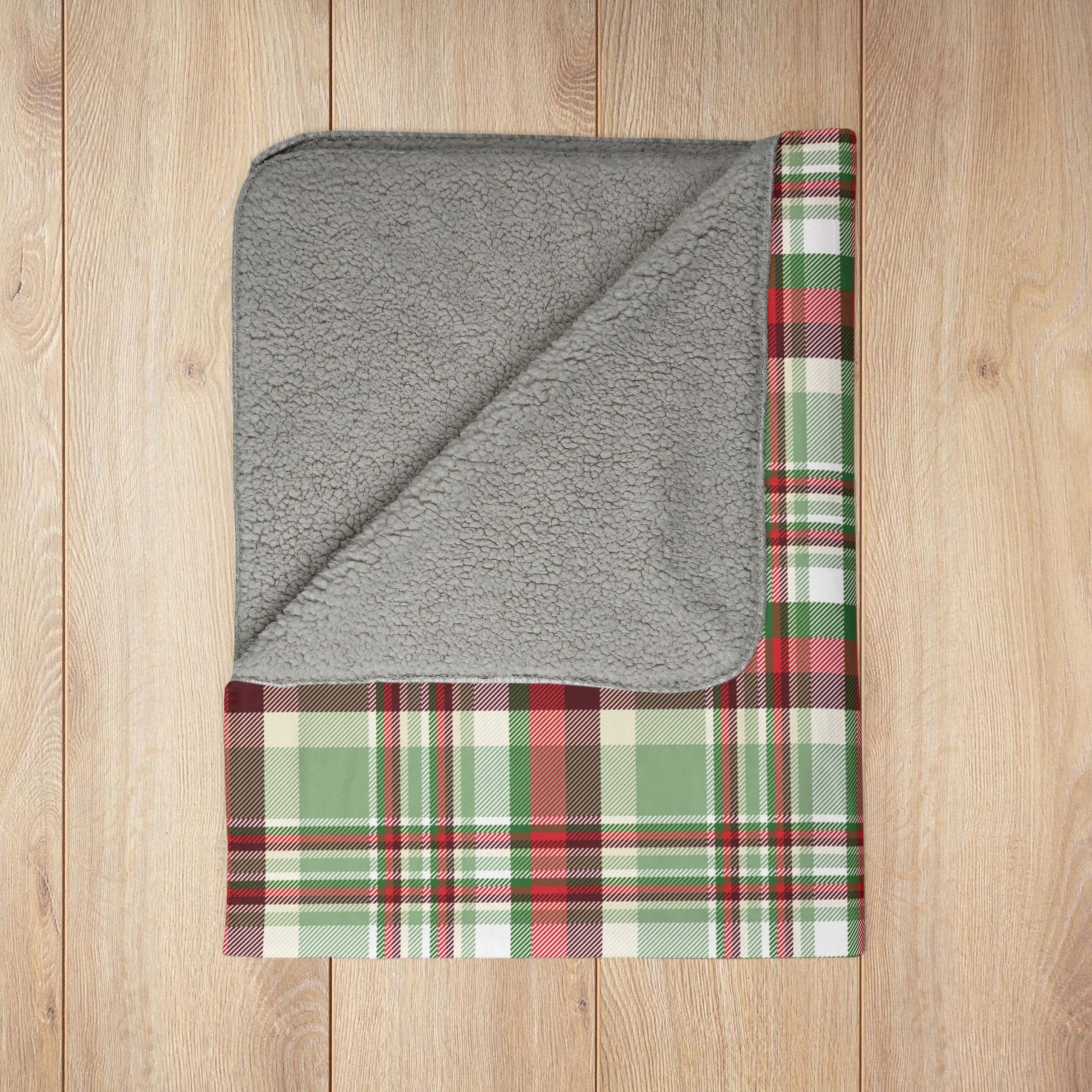Christmas Red, Green & Cream Plaid Fleece Sherpa Blanket
