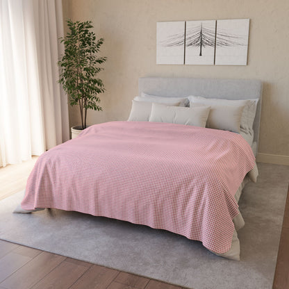 60" × 80" Beige Pink & White Gingham Fleece Sherpa Blanket