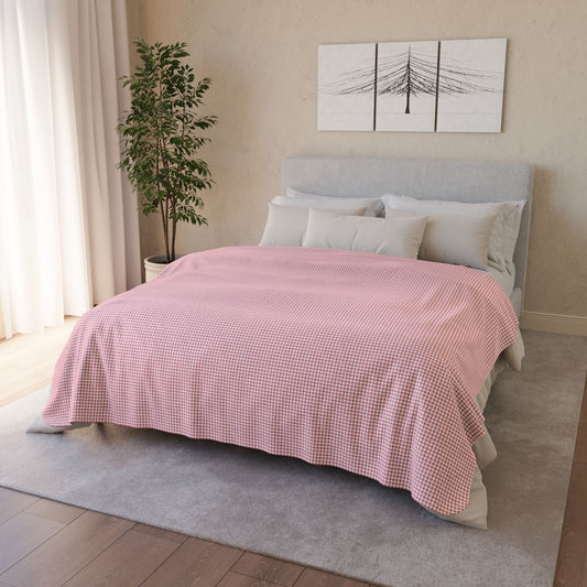 60" × 80" Beige Pink & White Gingham Fleece Sherpa Blanket