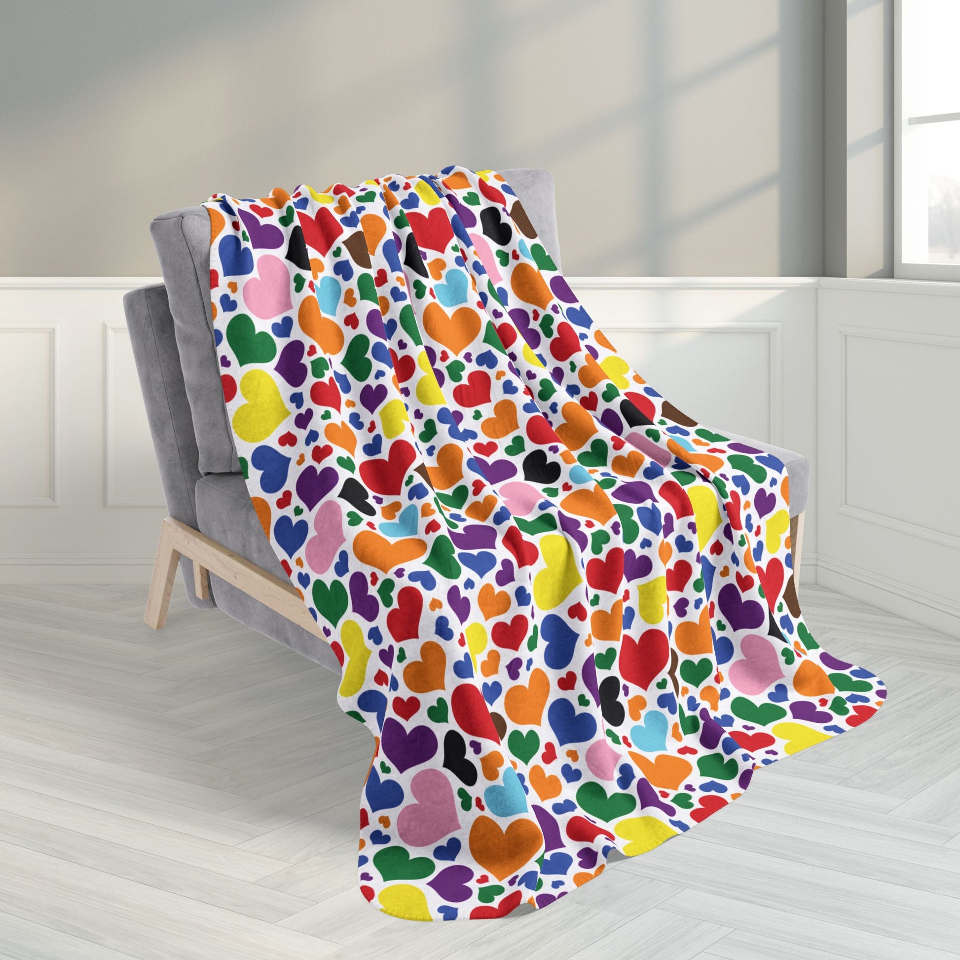 50" × 60" Rainbow Progress Pride Hearts White Fleece Sherpa Blanket