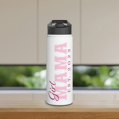 Chica mamá EST. 2023 Botella de agua de acero inoxidable sin BPA con pajita incorporada