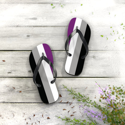 S Black sole Asexual Pride Flip Flops