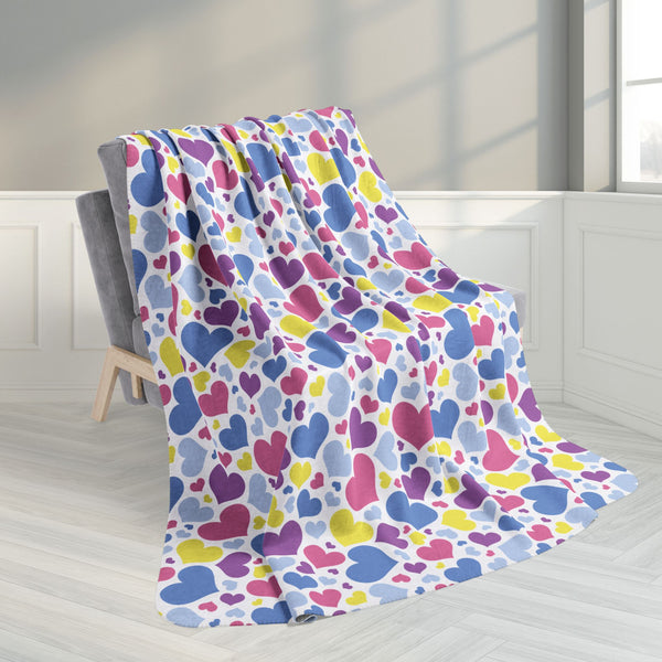 60" × 80" Bigender Pride Hearts White Fleece Sherpa Blanket