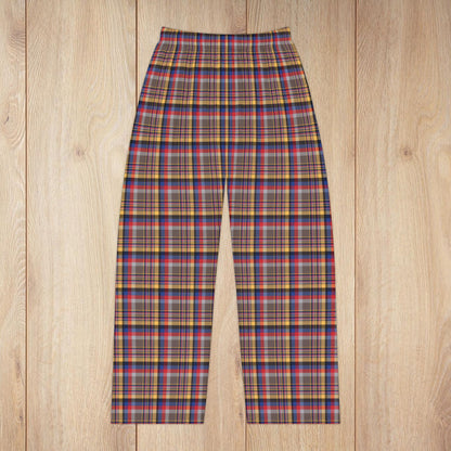 Women’s Brown, Silver, Red & Blue Santa Claus IN Plaid Pajama Pants