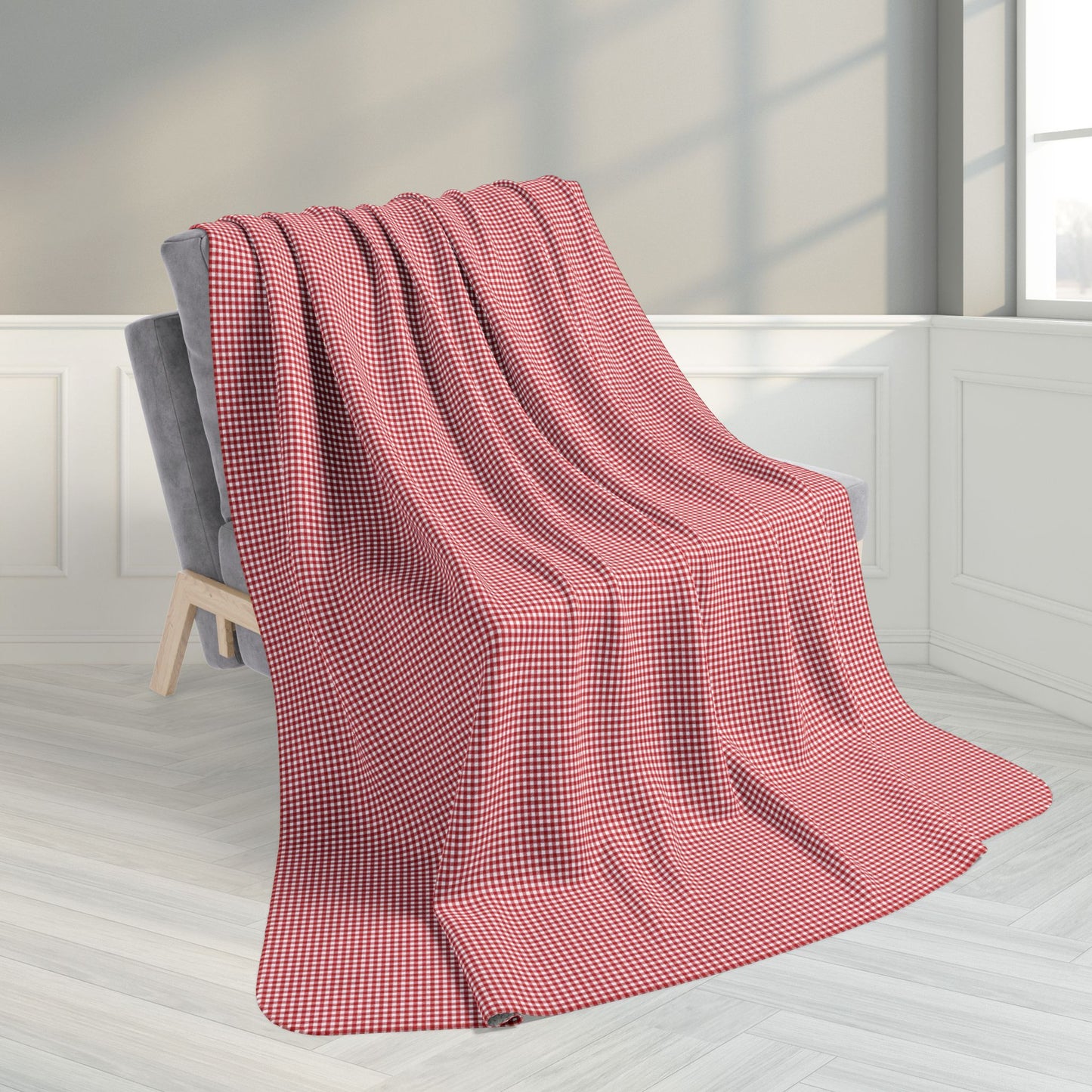 60" × 80" Grey Red & White Gingham Fleece Sherpa Blanket