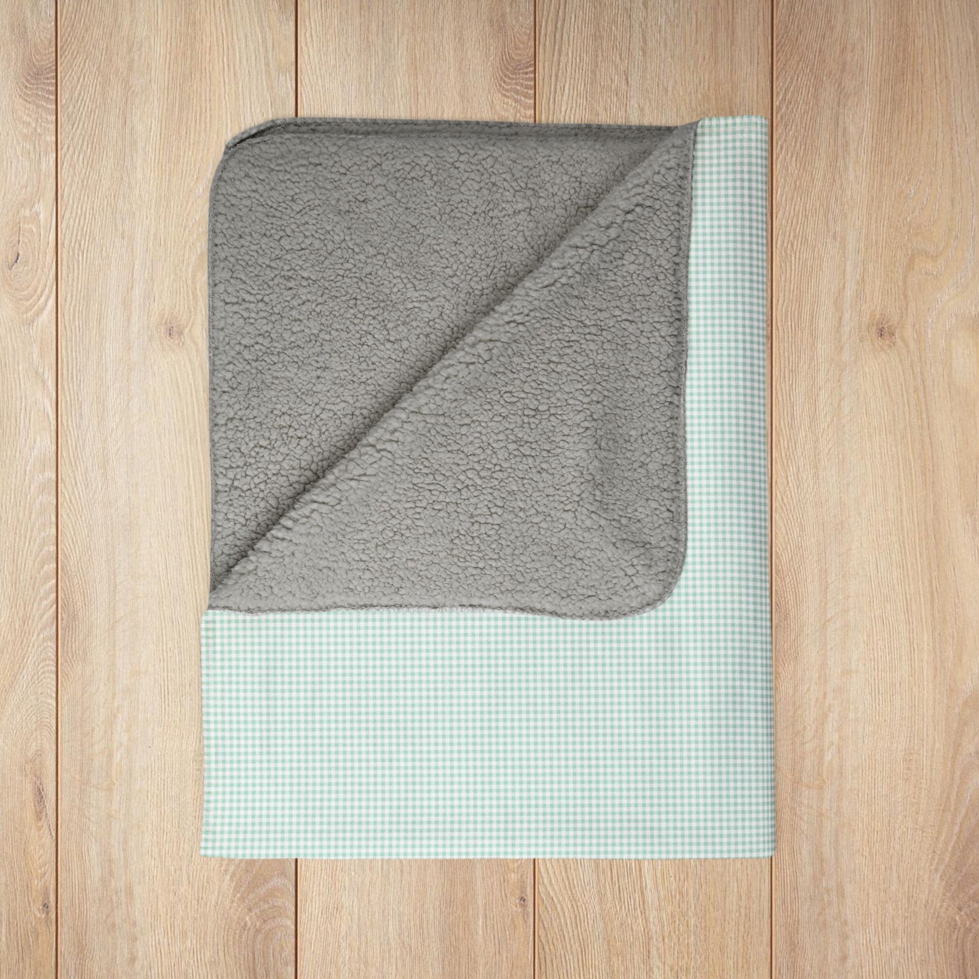 Mint Green & White Gingham Fleece Sherpa Blanket