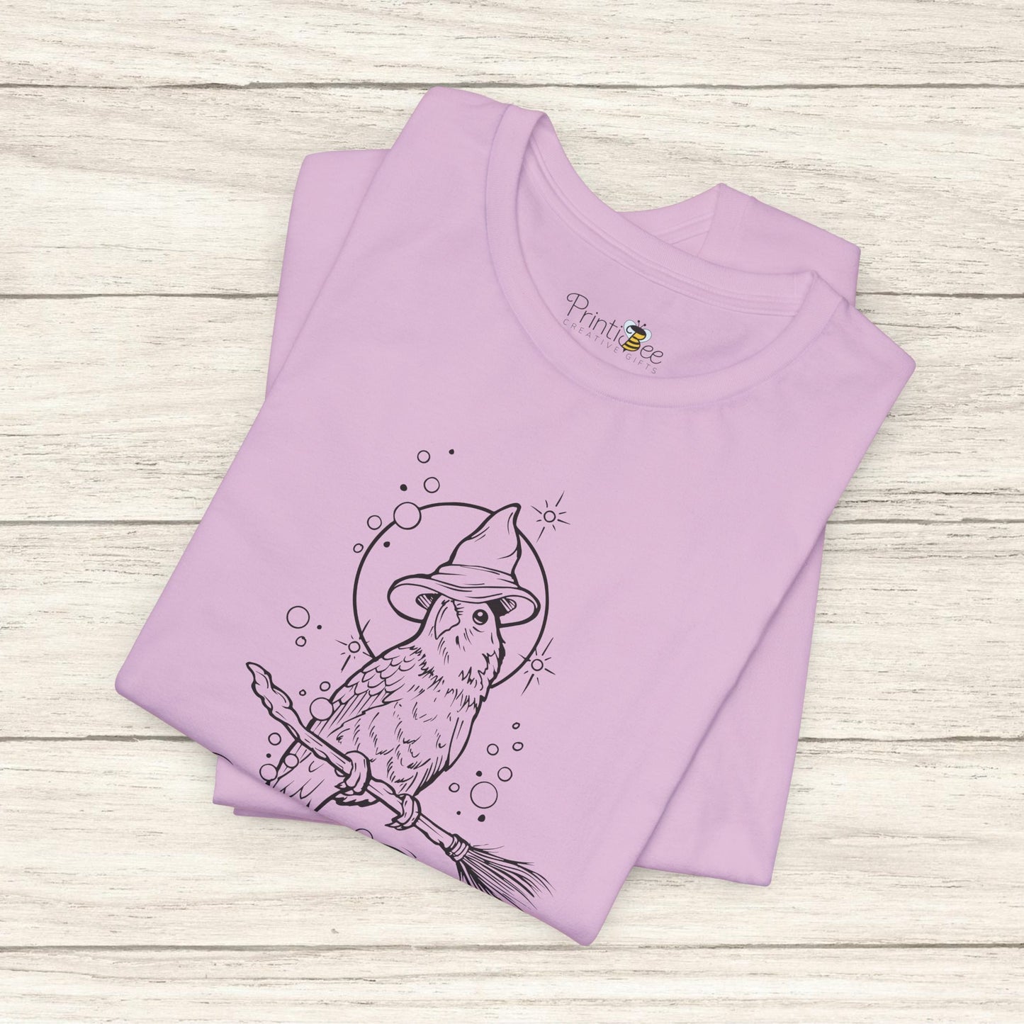 Lovebird Witch on a Broom, Line Art Tee