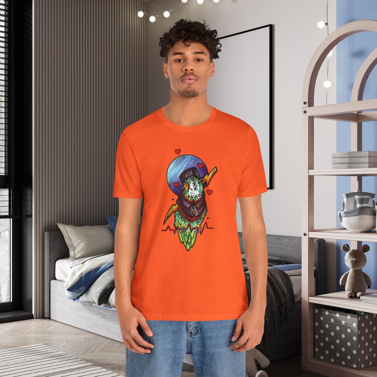 Frankenstein Lovebird, Hand-Drawn & Hand-Colored Tee