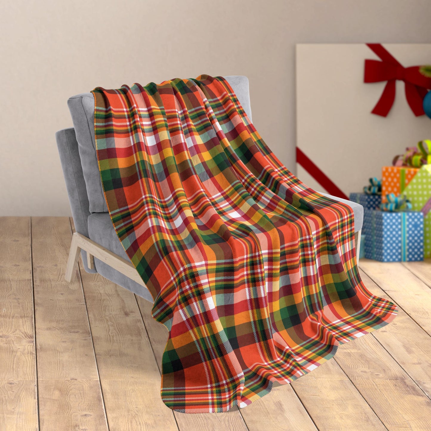 50" × 60" Christmas Orange & Black Cincinnati OH Plaid Fleece Sherpa Blanket
