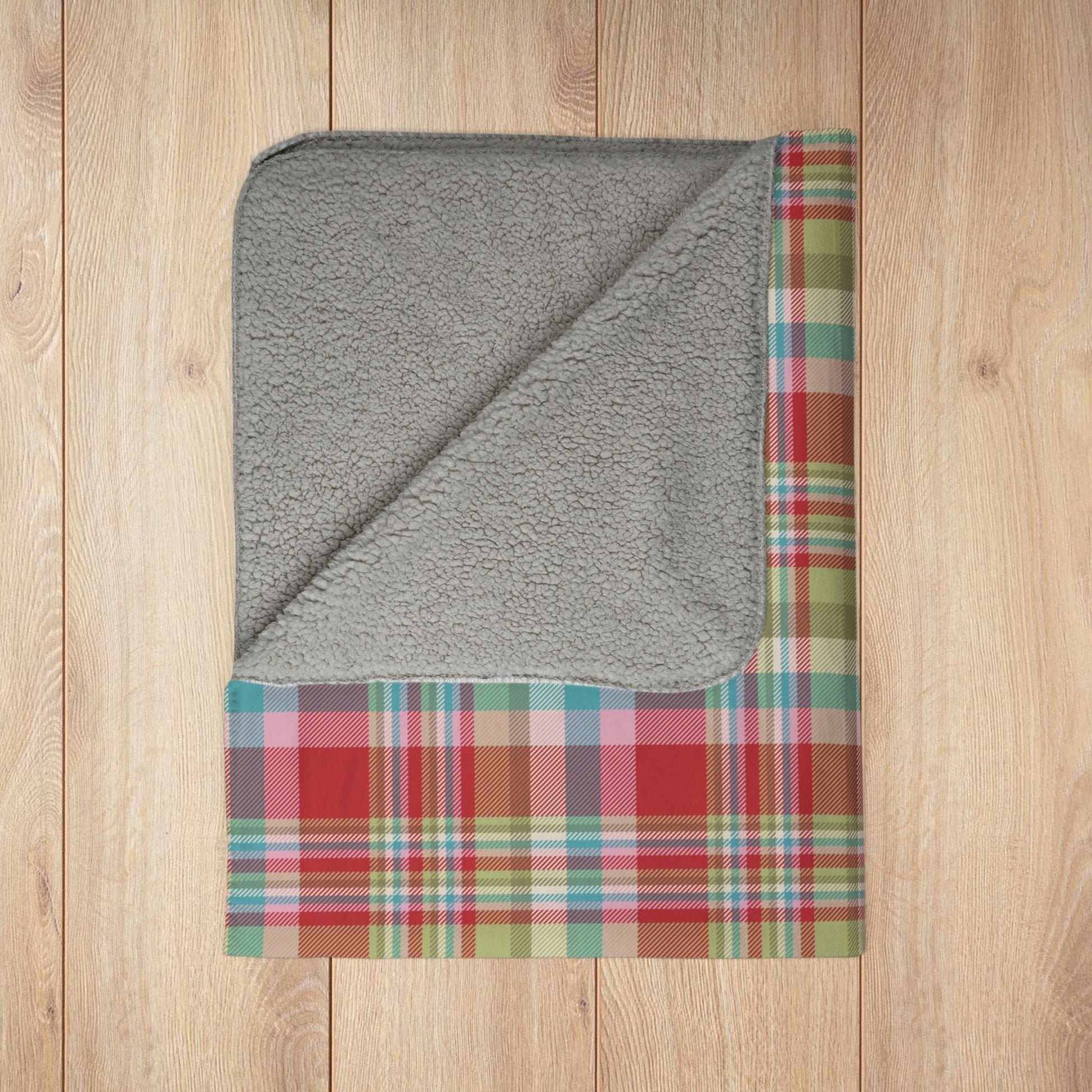 Christmas MCM Red Plaid Fleece Sherpa Blanket