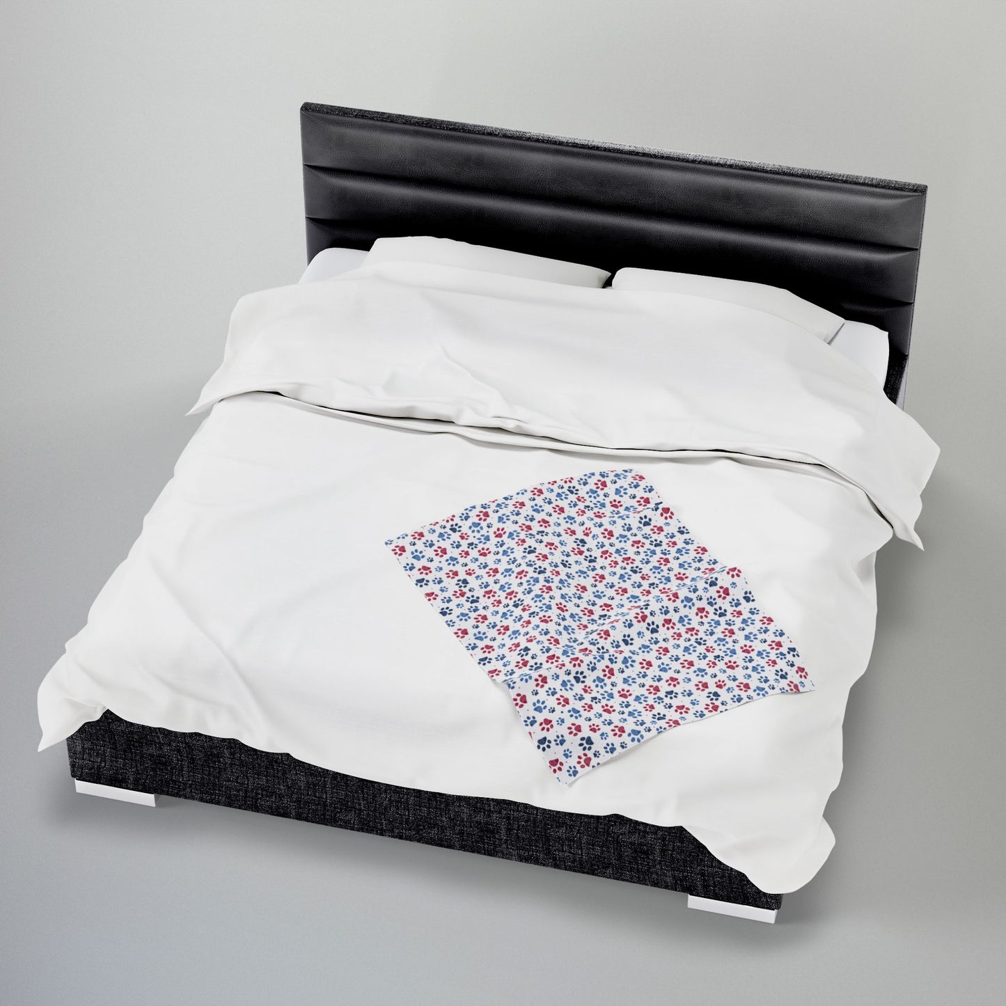 America U.S.A. Red, White & Blue Paw Prints Light Grey Velveteen Plush Blanket