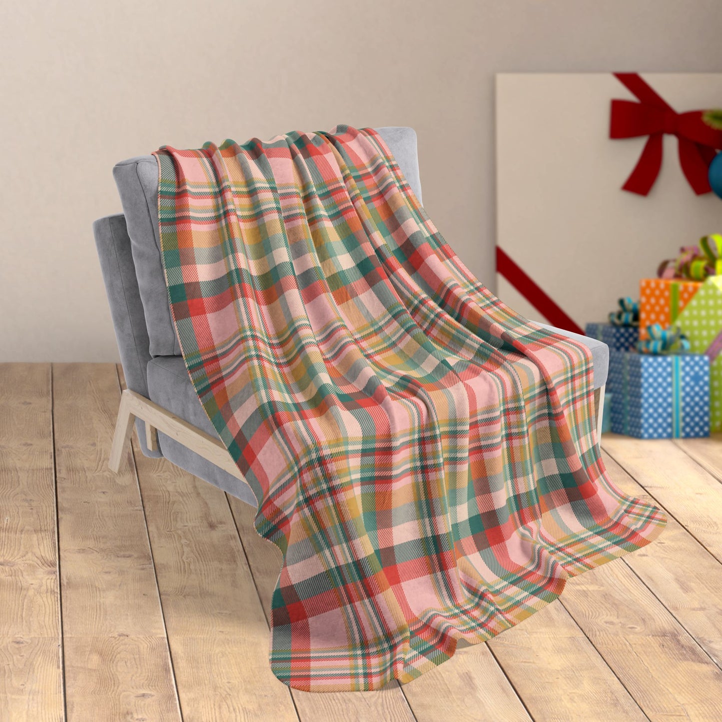 50" × 60" Christmas MCM Peach Plaid Fleece Sherpa Blanket