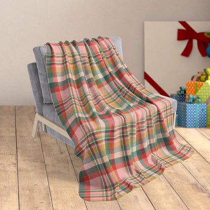 50" × 60" Christmas MCM Peach Plaid Fleece Sherpa Blanket