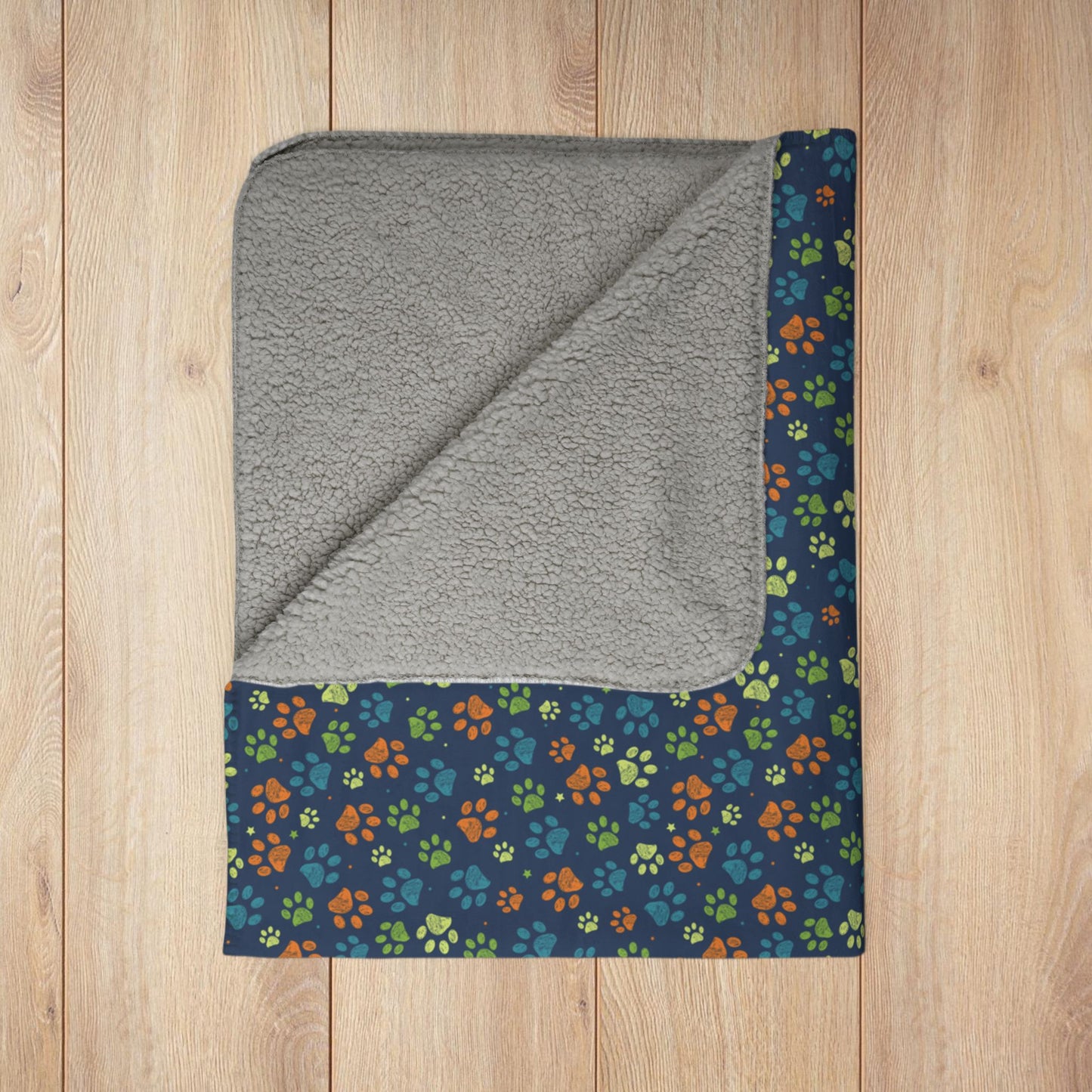 Orange & Light Green Ohio Paw Prints Blue Fleece Sherpa Blanket
