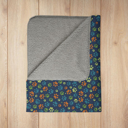 Orange & Light Green Ohio Paw Prints Blue Fleece Sherpa Blanket