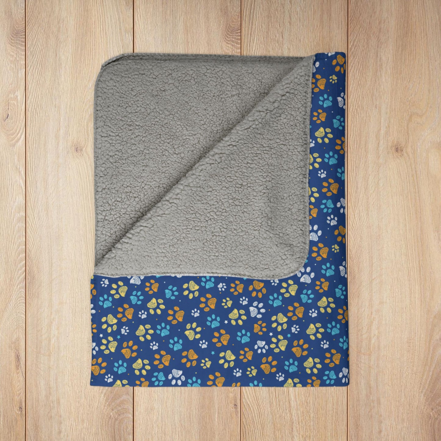 Teal & Gold Ohio Paw Prints Blue Fleece Sherpa Blanket